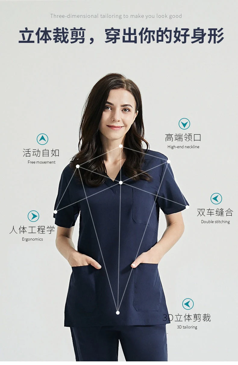 Women′s Scrub Set Doctor Nurse Uniform Hospital Tops Pants Suits Working Clothes